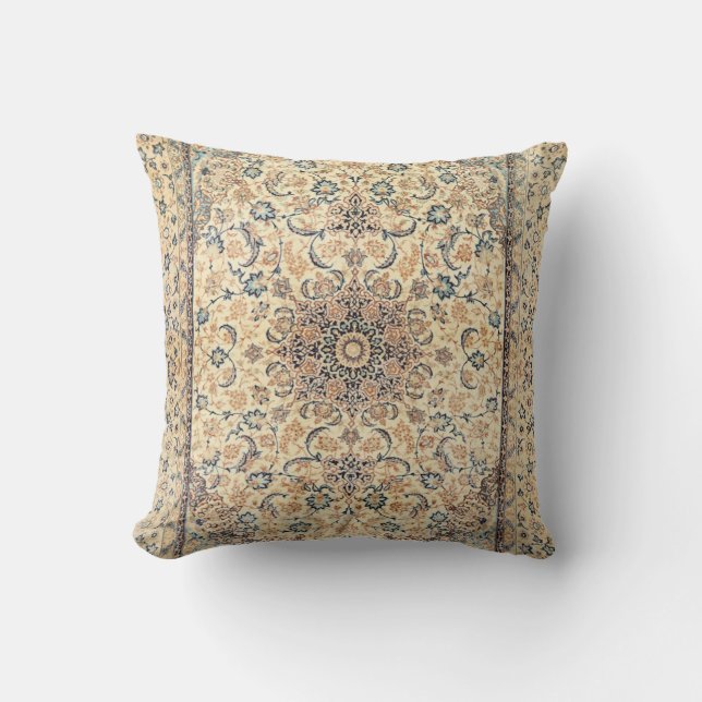 Persia Light Yellow Dusty Blue Throw Pillow (Front)