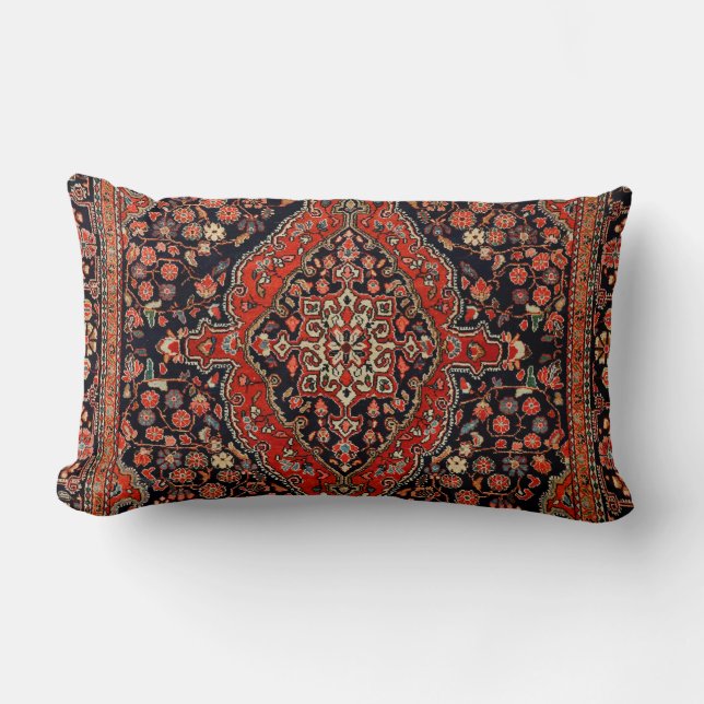 Persia Sarouk Vibrant Red Black Throw Pillow (Front)