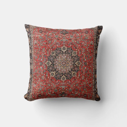 Persia Tabriz Black Burnt Red Throw Pillow