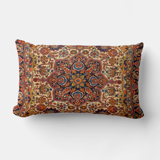 Persia Tabriz Blue Red Yellow Throw Pillow (Front)
