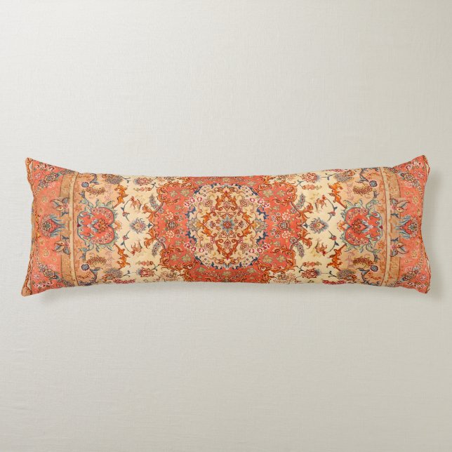 Persia Tabriz Dusty Tan Red Blush  Body Pillow (Front)