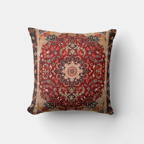 Persia Tabriz Red Black Dark Throw Pillow