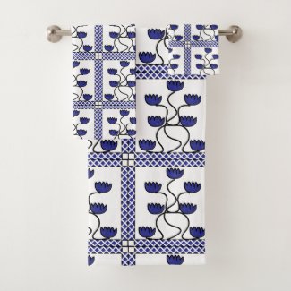 Persian Asian Blue Floral Geometric Pattern