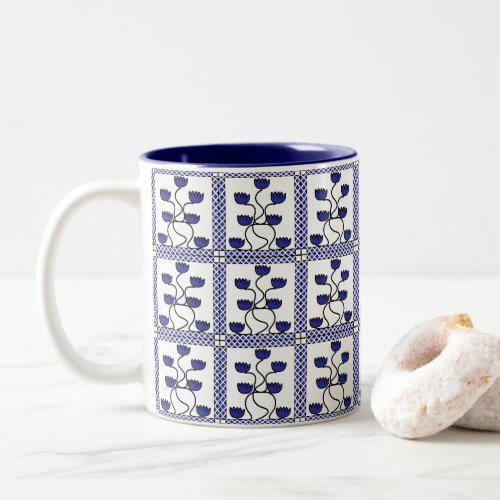 Persian Asian Floral Blue Flowers Pattern Two_Tone Coffee Mug