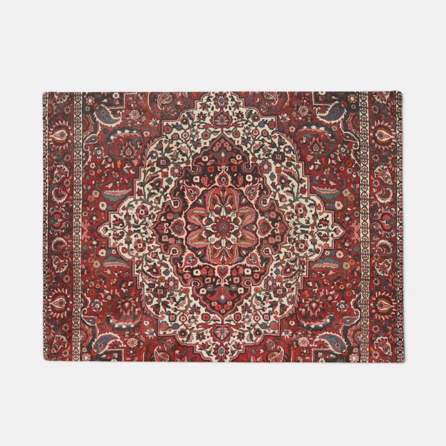 Persian Bakhtiari Deep Dark Red Tan  Doormat (Front)