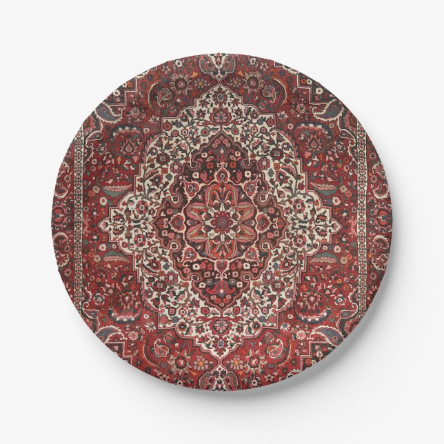 Persian Bakhtiari Deep Dark Red Tan  Paper Plates (Front)