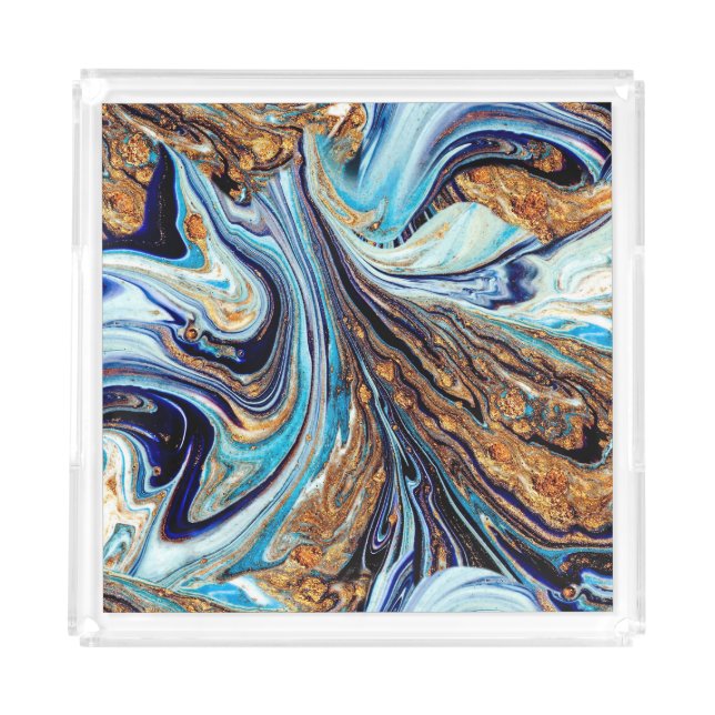 Persian Blue Agate: Oriental Luxurious Texture Acrylic Tray (Front)
