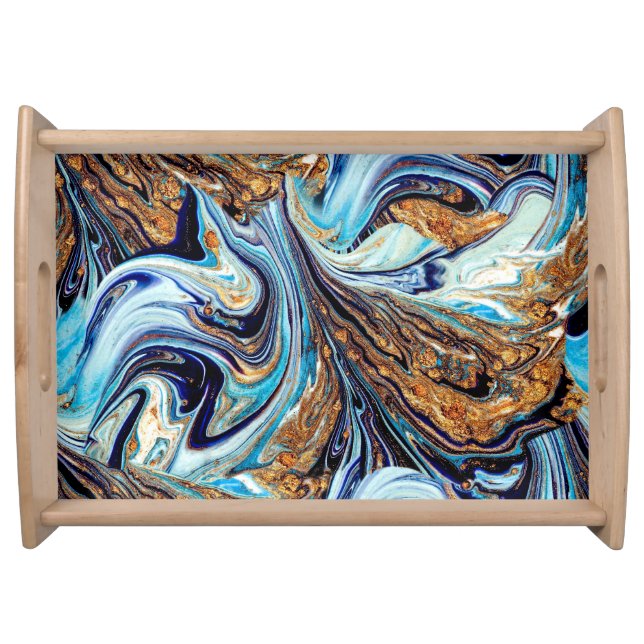 Persian Blue Agate: Oriental Luxurious Texture Serving Tray (Front)