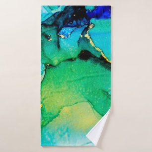 PERSIAN BLUE, chartreuse green. Very beautiful art Bath Towel
