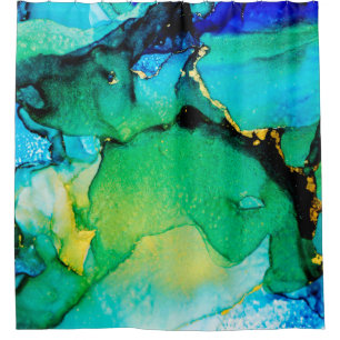 PERSIAN BLUE, chartreuse green. Very beautiful art Shower Curtain