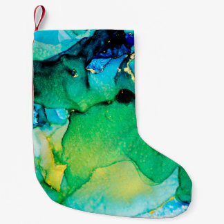 PERSIAN BLUE, chartreuse green. Very beautiful art Small Christmas Stocking