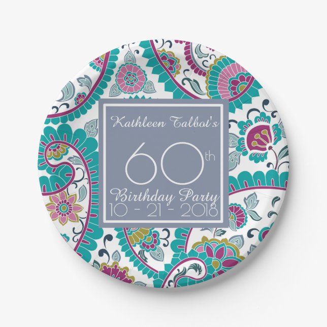 Persian Boteh Paisley 60th Birthday Party Paper P Paper Plates (Front)