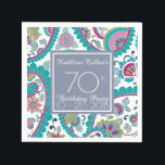 Persian Boteh Paisley 70th Birthday Party Paper N Napkins<br><div class="desc">Beautiful Persian Boteh Paisley pattern on customizable 70th birthday party paper napkin with texts on gray square shape. Matching birthday items: paper plate, guest book, Thank you favor box... and birthday gifts with monogram: pillow, pocket journal, spiral notebook, leggings and more... Don't forget the whole collection of floral patterns for...</div>