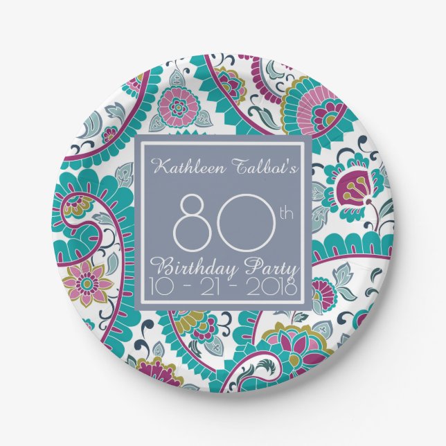 Persian Boteh Paisley 80th Birthday Party Paper P Paper Plates (Front)
