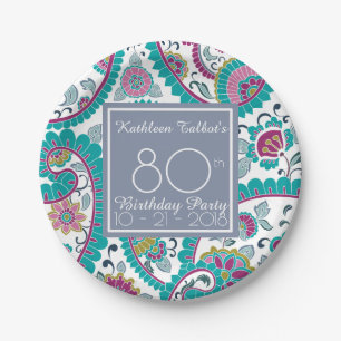Persian Boteh Paisley 80th Birthday Party Paper P Plates