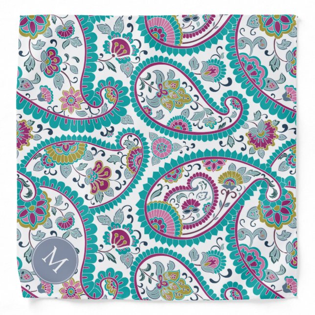Persian Boteh Paisley Pattern Monogram Bandana (Front)