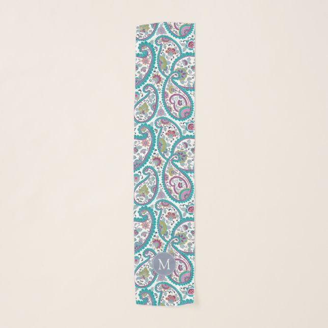 Persian  Boteh Paisley Pattern Monogram Long Scarf (Front)