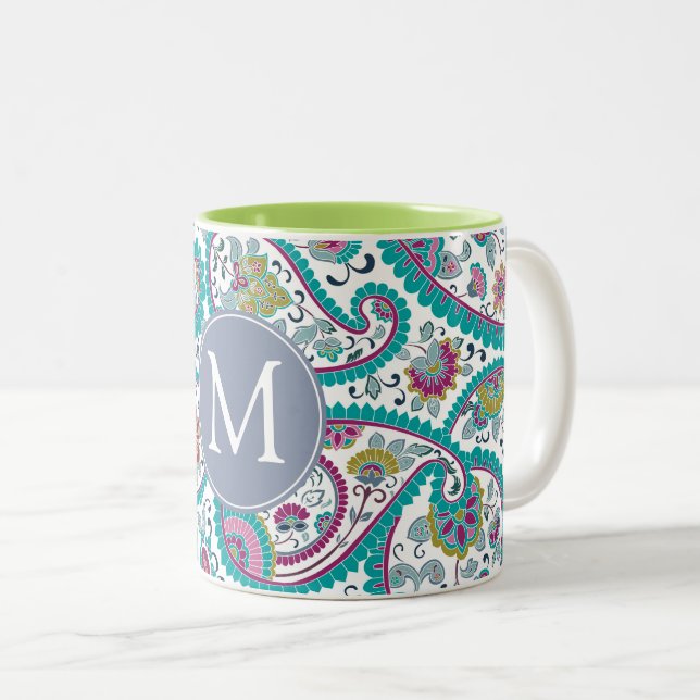 Persian Boteh Paisley Pattern Monogram Mug (Front Right)