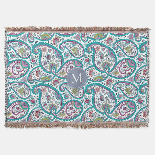 Persian Boteh Paisley Pattern Monogram Throw B Blanket (Front)