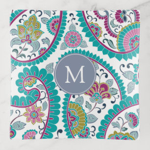 Persian Boteh Paisley Pattern Monogram Trinket T Tray