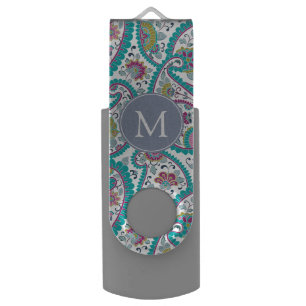 Persian Boteh Paisley Pattern Monogram USB Flash Drive