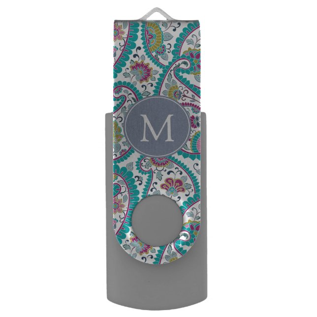 Persian Boteh Paisley Pattern Monogram USB Flash Drive (Front Vertical)