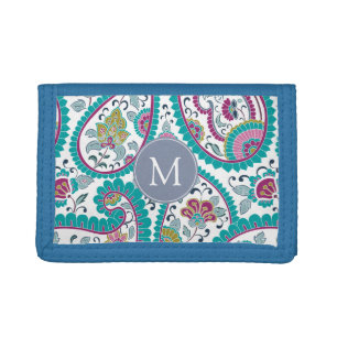 Persian Boteh Paisley Pattern Monogram W Tri-fold Wallet