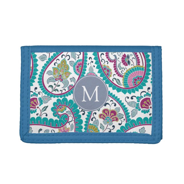 Persian Boteh Paisley Pattern Monogram W Tri-fold Wallet (Front)
