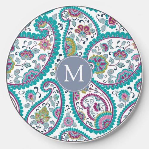 Persian Boteh Paisley Pattern Monogram WC Wireless Charger