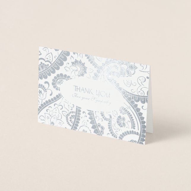 Persian Boteh Paisley Pattern Sympathy Thank You Foil Card (Front)