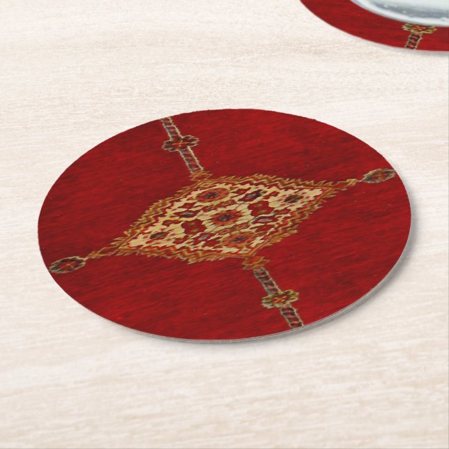 Persian carpet -bold design round paper coaster (Angled)