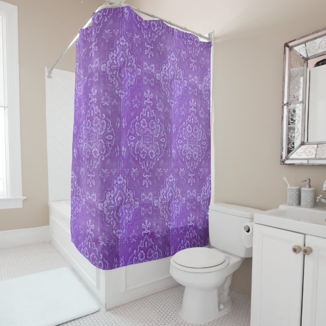 Persian carpet design in purple shower curtain (In Situ)