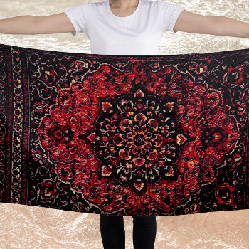 Persian Carpet Design In Rose Tinted Field   Beach Towel by almawad at Zazzle