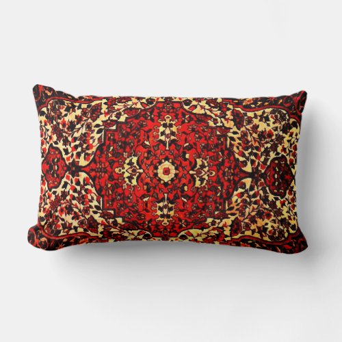 Persian carpet design in  vivid  red and cream lumbar pillow