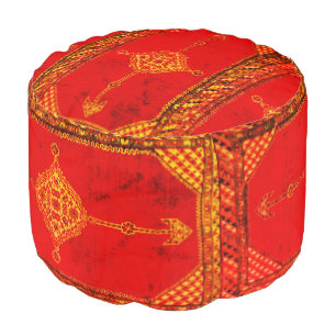 Persian carpet design with distressed orange look pouf