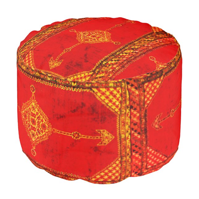 Persian carpet  design with distressed orange look pouf (Angled Front)