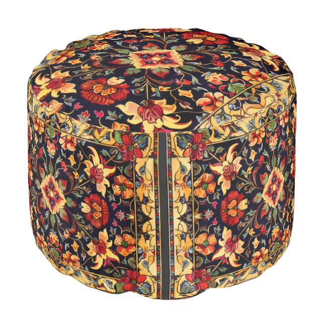 Persian Carpet Floral Pattern Pouf (Angled Front)