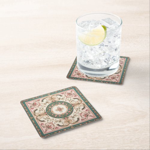 Persian Carpet Floral  Square Paper Coaster