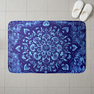 Persian Carpet–Inspired Printed blue Bath Mat