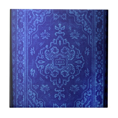 Persian carpet look in blue ceramic tile