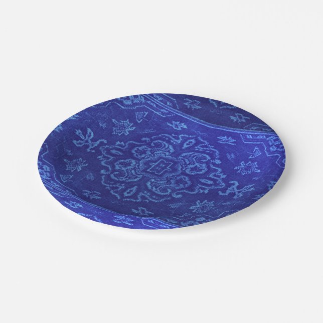 Persian carpet look in blue paper plates (Angled)