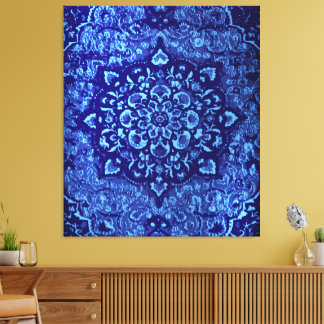 Persian carpet look in blue tinted field canvas print