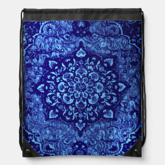 Persian carpet look in blue tinted field drawstring bag