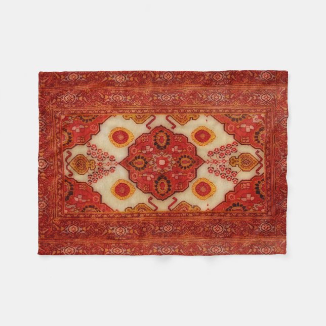 Persian carpet look in copper color fleece blanket (Front (Horizontal))