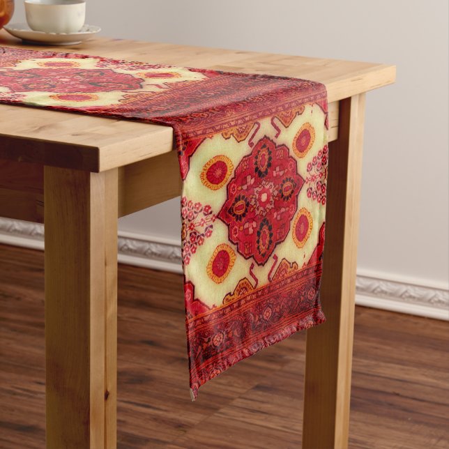 Persian carpet look in copper color medium table runner (In Situ)
