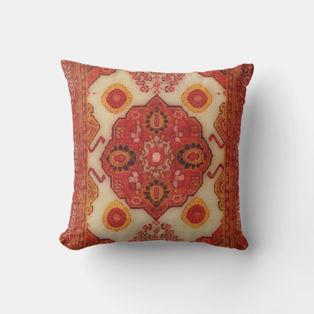 Persian carpet look in copper color outdoor pillow (Front)