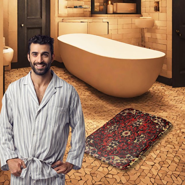 Persian carpet look in dark red and cream bathroom mat (Creator Uploaded)