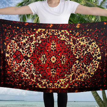 Persian Carpet Look In Dark Red And Cream Beach Towel by almawad at Zazzle