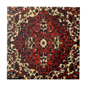Persian carpet look in dark red and cream ceramic tile