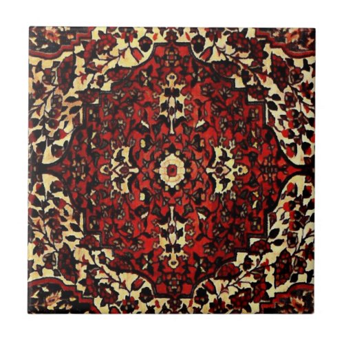 Persian carpet look in dark red and cream   ceramic tile